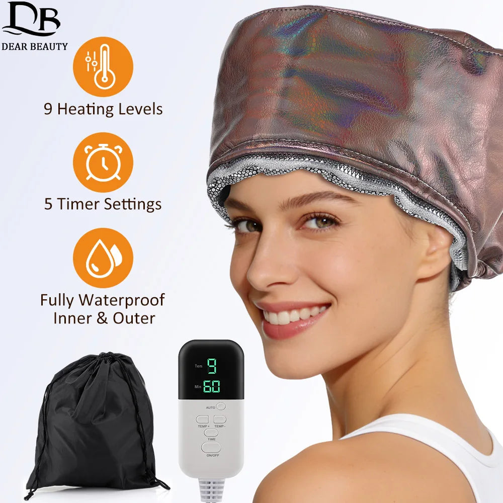 PU Leather Hair Steamer Cap For Deep Conditioning Nourishing Hair Care SPA Electric Thermal Hat Hair Mask Cap Home Salon Use