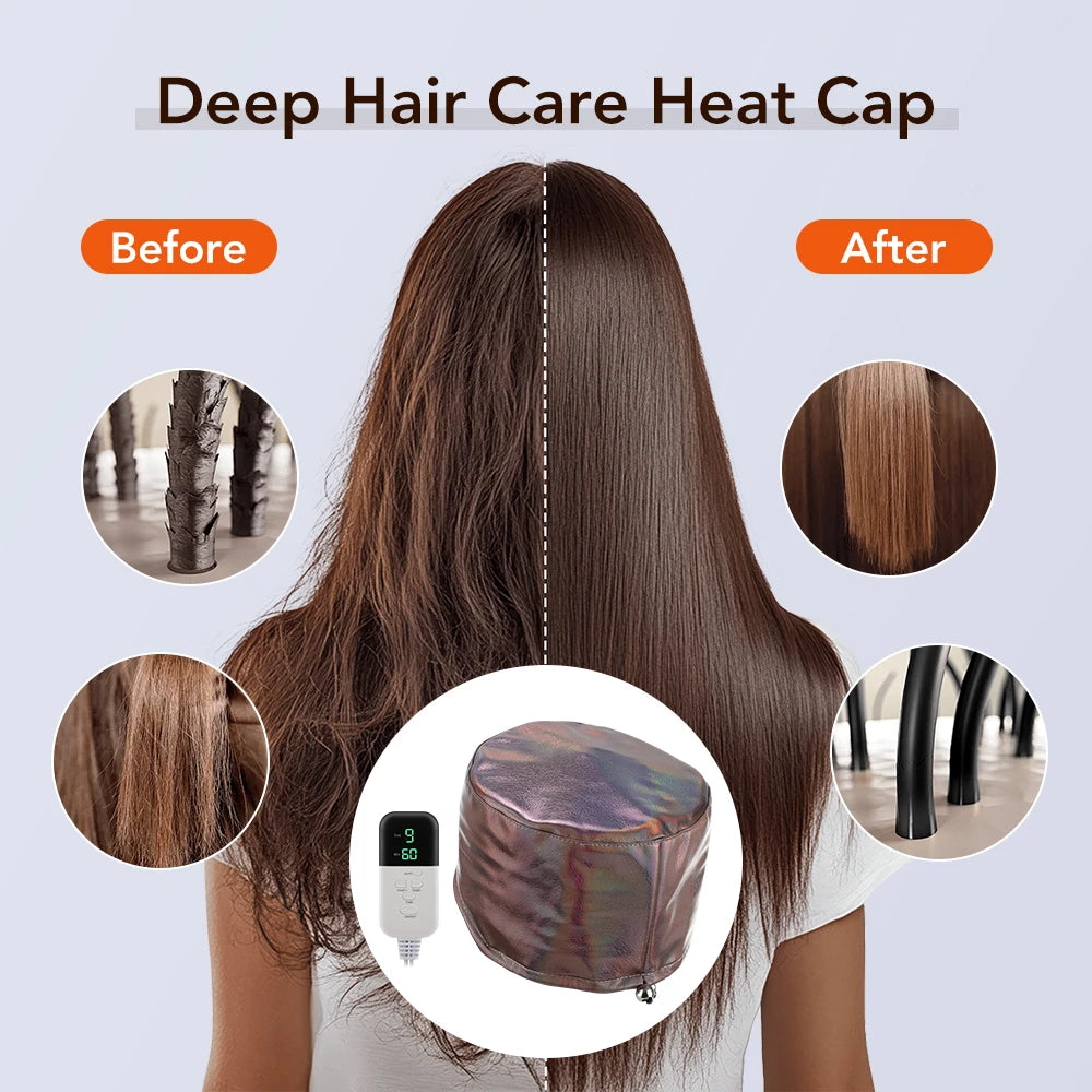 PU Leather Hair Steamer Cap For Deep Conditioning Nourishing Hair Care SPA Electric Thermal Hat Hair Mask Cap Home Salon Use